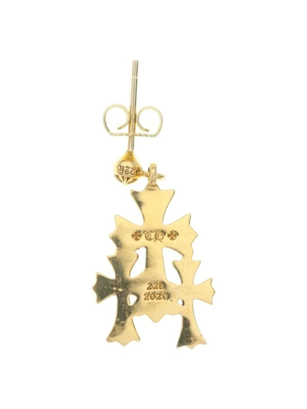 Chrome Hearts 22k 3 CH Cross Drop Triple Earrings Gold